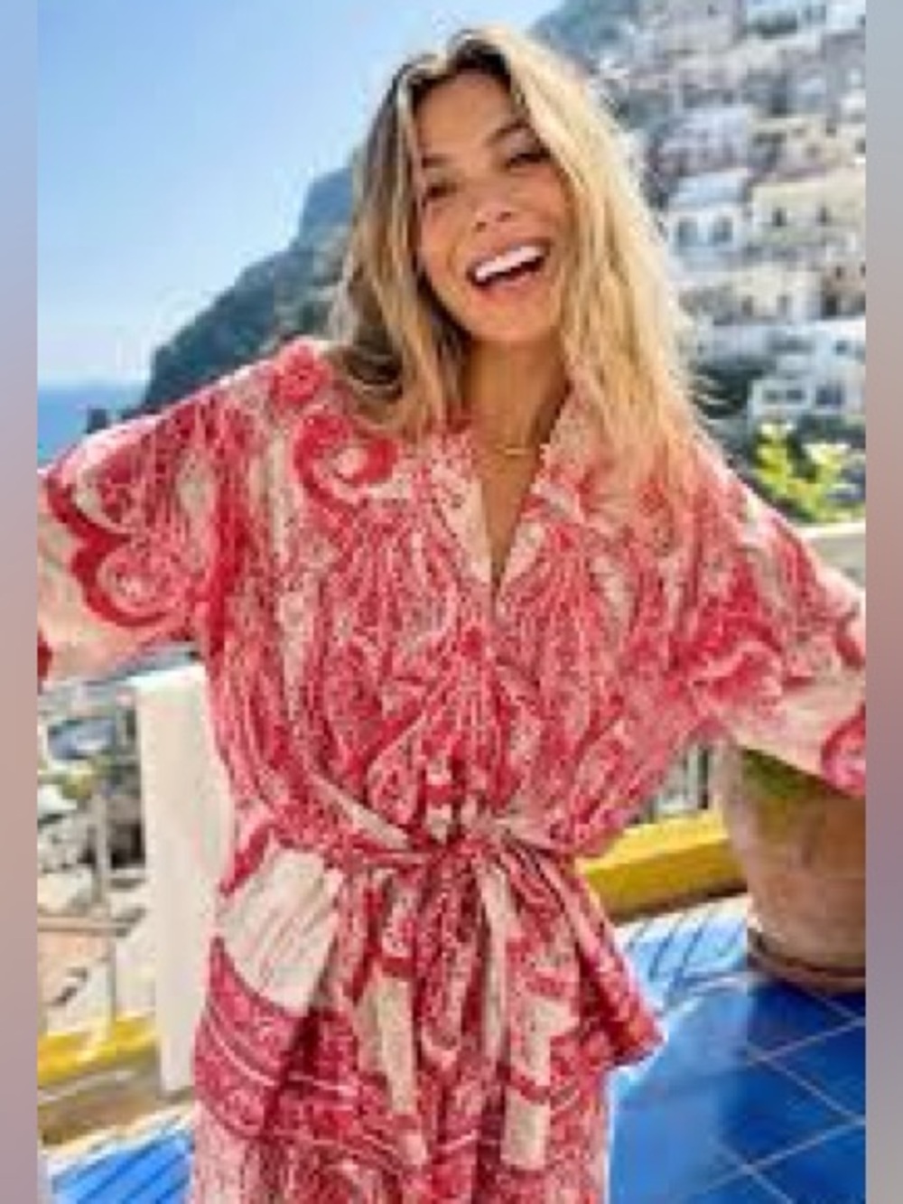 Forever 21 Red and White Paisley Print Kimono Cover Up Sheer Open Cardigan OS